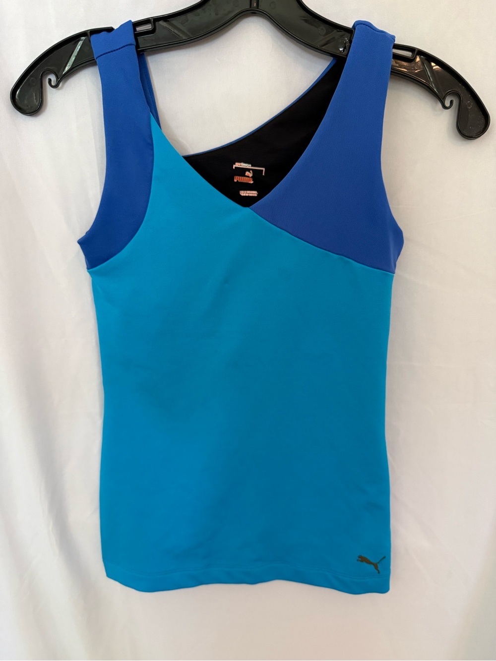 Puma Blue and Royal Blue V-Neck Colorblock Athletic Tank